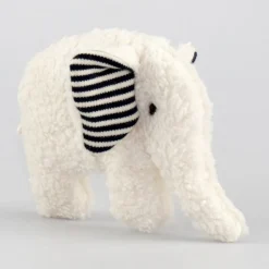 Greifling Elefant natur-blau - mit Rassel / mit Schafwollfüllung / mit Kirschkernfüllung