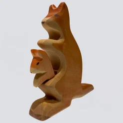 Holzwald Holzfigur Känguru mit Baby