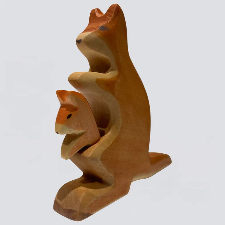Holzwald Holzfigur Känguru mit Baby