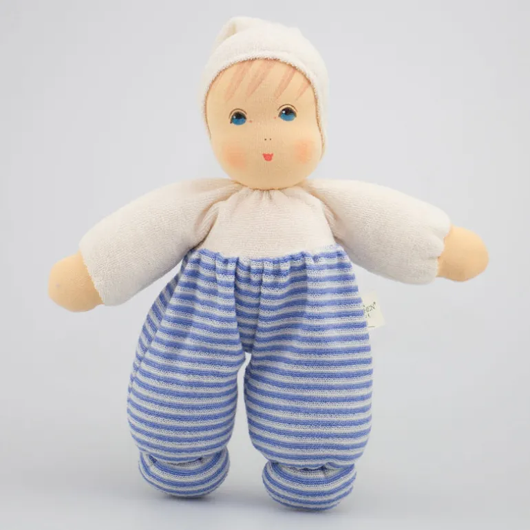 Nanchen Puppe Möpschen blau gestreift - 26 cm