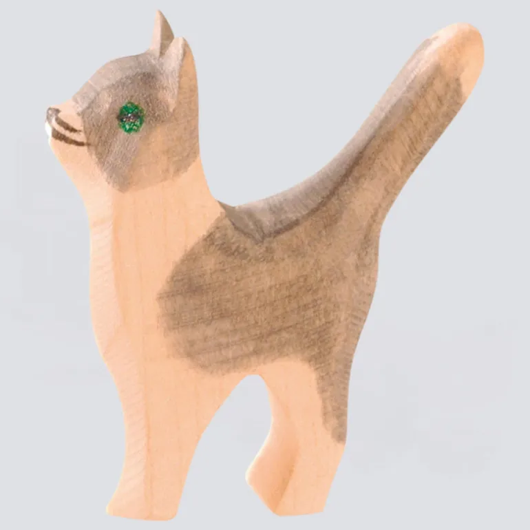Ostheimer Holzfigur Katze klein Kopf hoch